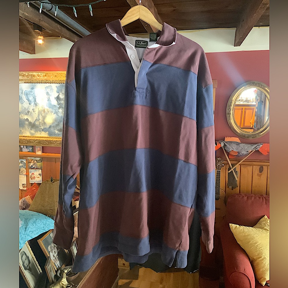 XL Navy and Maroon L.L Bean Rugby Shirt